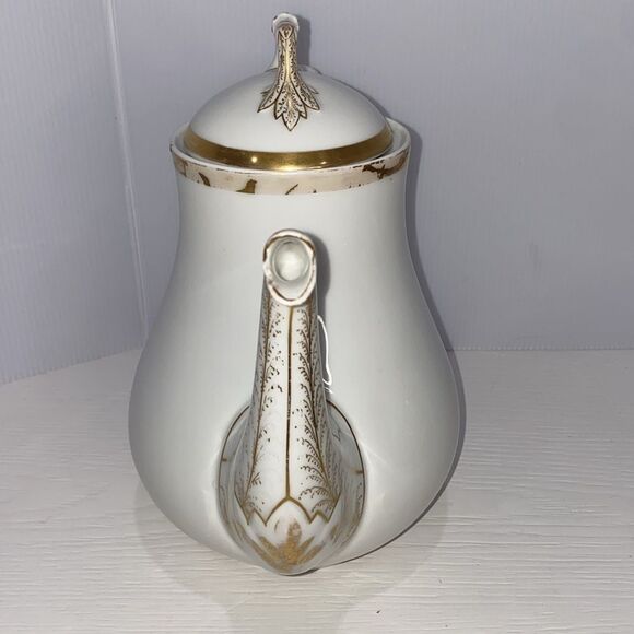 Haviland Limoge Antique Coffee Tea Pot Wedding Ring Pattern 9.25" H x 9" Width - Picture 2 of 13